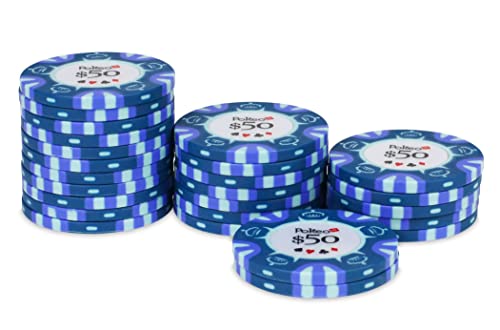 Pokeo 25 Stück Pokerchips 14g Clay Composite – Dunkelblau $50 mit Nennwert, Rolle Poker Chips – Texas Hold'em Blackjack Casino Jetons Pokerturnier Profi