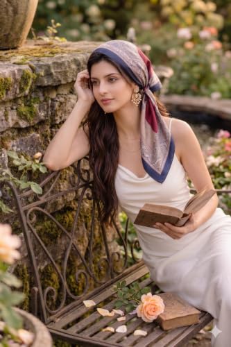 Image of Satin Square Head Scarf for Women, Floral Printed