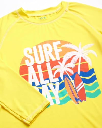 Image of Quad Seven Boys 2-Piece Rash Guard Swimsuit Set Short-Sleeve (Sizes 5-12) | Lightweight Quick-Dry Fabric with Sun Protection, Matching Top & Trunks, Adjustable Drawstring Waist for Pool or Beach Days