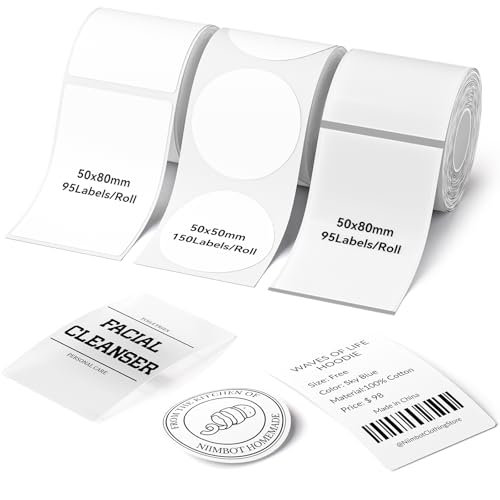 Image of NIIMBOT 3 Roll Labels, 50x80mm White /50x80mm Clear /50x50mm White Round, Comptible with B1 B21 B21 Pro Label Maker, for Kitchen Jar /Address /Price /Gift