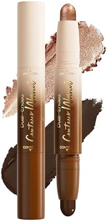 MAEPEOR Contour Highlighter Stick 2 in 1 Smooth Natural Glow Cream Bronzer and Highlighter Stick Long Lasting Non-greasy and Non-drying Brightening Pen (06 Deep Rich)