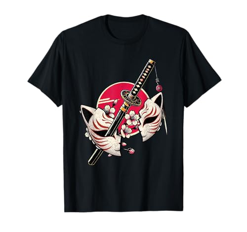 Anime japonés Kitsune Fox Máscara Samurai Oni Monster Art Camiseta