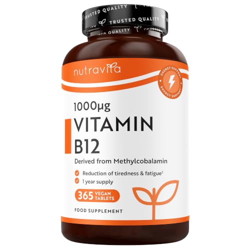 Nutravita Vitamina B12 1000mcg 365 Tabletas Veganas - Alta Potencia Suministro de 12 Meses - Reduce Cansancio y Fatiga, Contribuye al Funcionamiento Normal del Sistema Inmunológico
