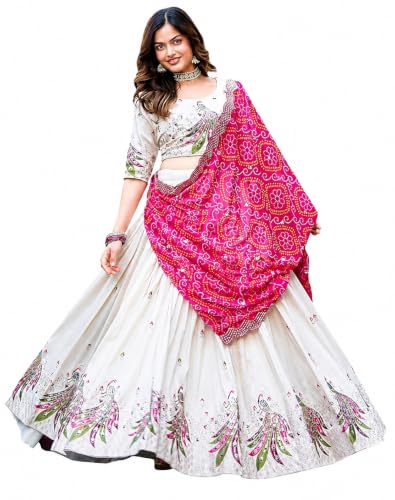 Women’s Vichitra Fabric Embroidered Semi-Stitched Lehenga Choli w...