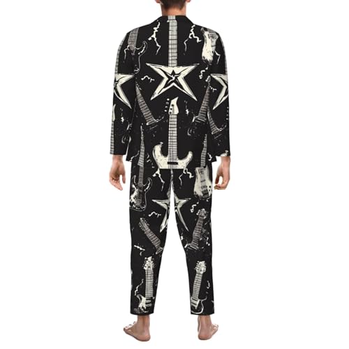 Rock Music Themed Mens Pajamas Set Button Down Sleepwear Set Long Sleeve Loungewear With Pockets2