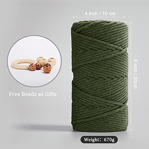Image of ZUEXT Macrame Cord, Army Green, 5mm x 109yds Cotton String Macrame Yarn | 100% Natural Handmade, 4 Strands Twisted Cotton Rope, For Wall Hanging Plant Hangers Gift Wrapping Tapestry DIY Crafts, 100m