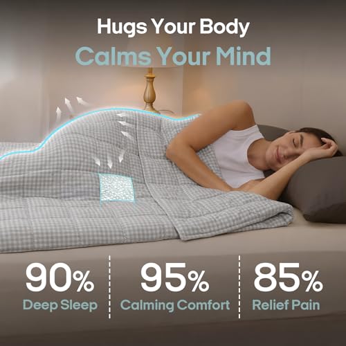 Image of ZonLi Weighted Blanket(48 inchx72 inch,12lbs, Grey and White Checkered) Twin Size Weighted Blanket for Adults, High Breathability Heavy Blanket, Soft Material with Premium Glass Beads