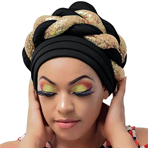 FRAKYEN Head Wraps for Women Head Cover Stretch Beanie Turban Hat Khimar Women Beading Braid Hat Muslim Ruffle Wrap Cap Black