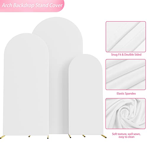 Image of Wokceer Set of 3 Wedding Arch Cover Spandex Fitted Wedding Arch Stand Covers for Round Top Chiara Arch Backdrop Stands Cover for Birthday Party Ceremony Banquet Decoration 4ft,5ft,6ft White