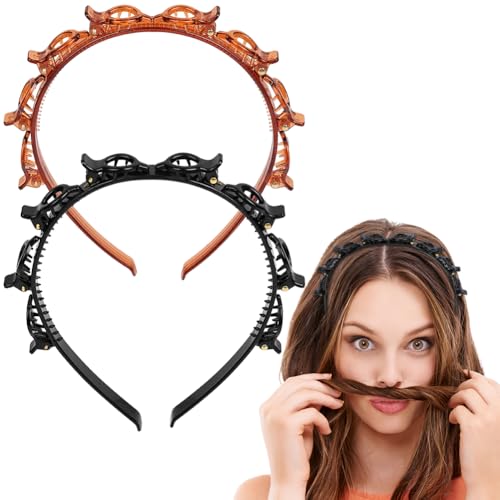 LOPHE Haarband mit Clips, 2 Stück Double Bangs Hairstyle Clip für Damen, Mädchen, Haarreifen mit Klammern Twist Clip Stirnband Frisurenhilfe