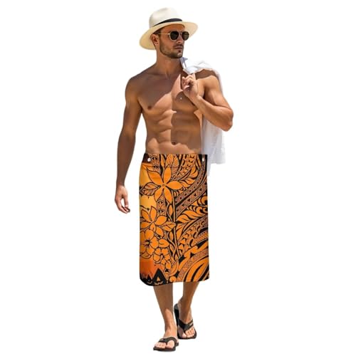 Mens Hawaiian Lavalava Swimsuit Cover Up with Pockets Traditional Polynesian Puletasi Samoa Sarong Pareo Parua Skirt