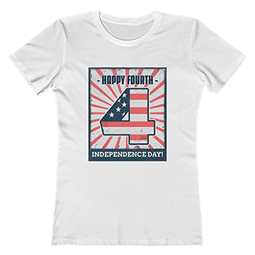 Camisetas femininas 4 de julho com bandeira americana vintage EUA Patriotic Shirts for Women, Branco