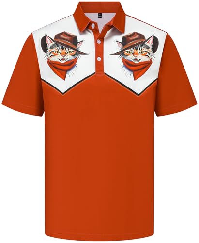 Mens Golf Polo Shirts Short Sleeve Performance Moisture Wicking Dry Fit Funny Golf Polo Shirts for Men Cat Shirts for Men Cowboy Shirts for Men