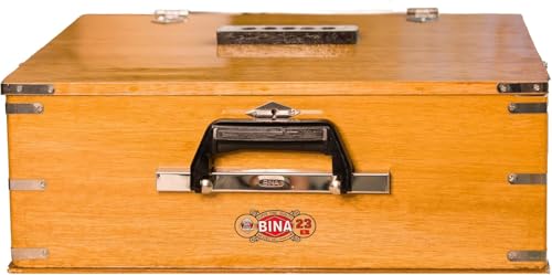BINA 23B Deluxe,Indian Harmonium, 2024 Edition, 2 1/2 Octaves, Checked & Retuned by Aakrati Musicals, 32 Keys, Small, Portable, Compact, Safri, Natural Color, Kirtan, Indian Keyboard,