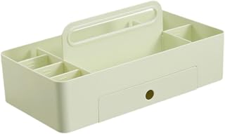 misppro Portable Box Multipurpose Organizer Countertop Makeup 8 Compartments Bathroom Stackable DIY Divider Organizer with Handle 12.60x6.69x3.15 Inch- Green