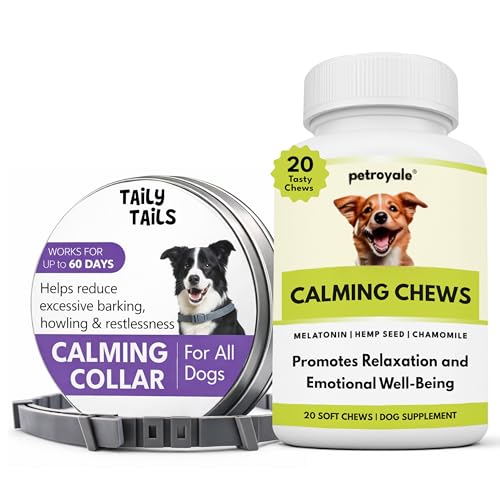 Image of Petroyale Calming Chews for Dogs with Hemp Seed Oil - Anti-Anxiety Supplement for Dogs - Reduces Stress & Aggression in Dogs - Dog Behavioral Management (Calming Chew & Calming Collar Combo)