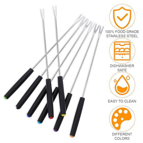 image for Prasacco 8 Pcs Stainless Steel Fondue Forks 10 Inches Fondue Sticks wi