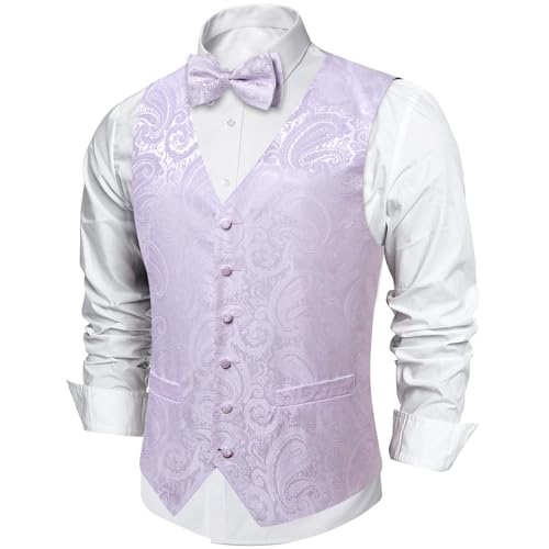 Image of DiBanGu Mens Paisley Suit Waistcoat,Silk Dress Vest and Bowtie Pocket Square Cufflinks with Lapel Pin Set for Wedding Tuxedo