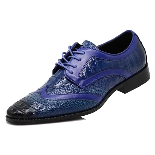 ODN Sapato social masculino Oxford com estampa de crocodilo jacaré, Azul marinho, 42