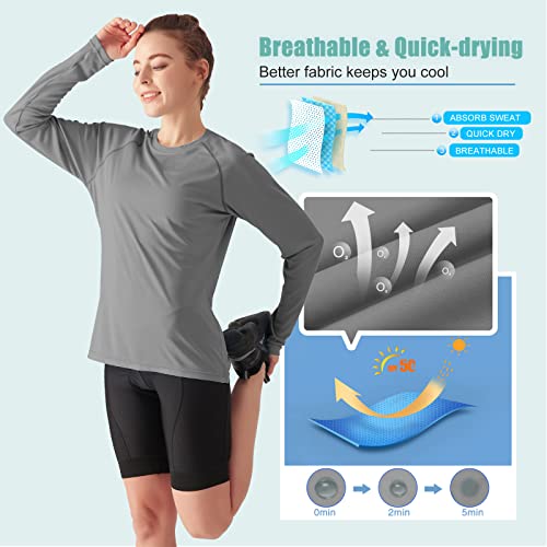 Feixiang Upf 50+ Long Sleeve For Women, Uv Sun Protection Fishing Shirts Women Quick Dry For Hiking Swimming Grey #TOP3