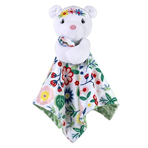 Image of Minky Animal Snuggler Lovey Blanket for Kids, Babies, Boys, Girls, Gender Neutral Security Blanket with Stuffed Animal (Floral Frenzy Bear)