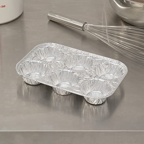 Restaurantware Pastry Tek Silver Aluminum Cupcake / Muffin Pan - 6-Compartment - 9 1/2" X 6 1/2" X 1 1/2" - 25 Count Box #TOP3