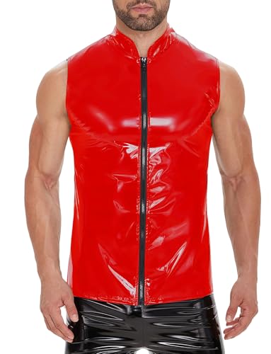 Image of Panegy Men's Liquid Shiny Leather Shirt Jacket Slim Fit Wetlook Party Nightout Club 70s /80s Disco Blouse Tshirt