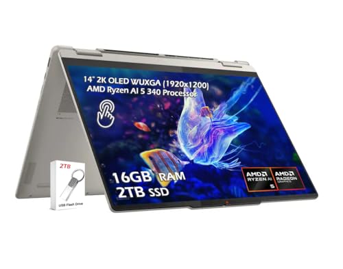 Image of Lenovo Yoga 7 2-in-1 2025 Copilot+ PC with 14 2K OLED Touchscreen Laptop, AMD Ryzen AI 5 340 Processor, 16GB LPDDR5X-7500 Memory, 2TB SSD, Wi-Fi7, Win11 Pro, Seashell, w /2TB USB Drive, W /GaLiMu