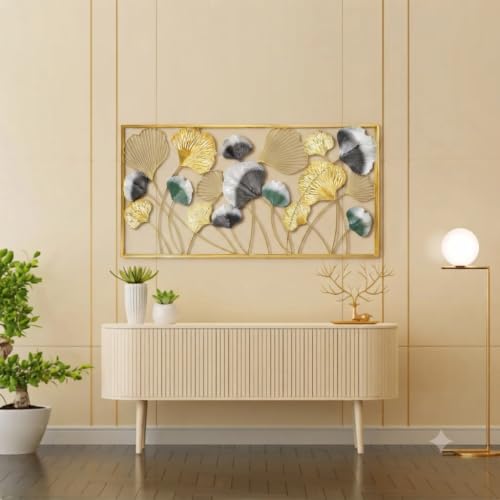 Image of SMILES GIFT Luxury Imported Wall Hanging | Elegant Rectangular Framed Metal Leaf Wall Art for Home Decor for Living Room & Office