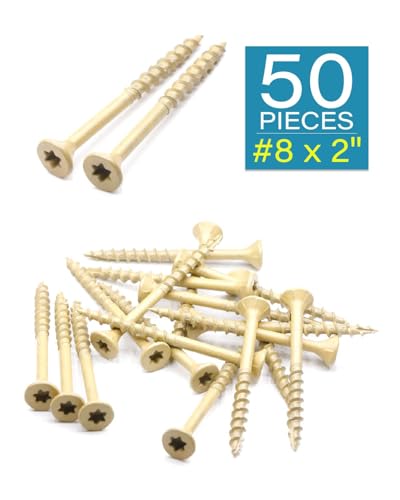Image of IMSCREWS #8 x 2 Inch Deck Screws Tan Coated Exterior Wood Screws for Pressure Treated Lumber Star Drive T25 Flat Head Partial Thread with Type 17 Point 50 Pcs