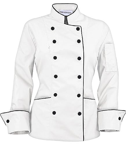 Long Sleeves Tailored Fit Chef Coat Jacket Uniform for Women Chef Ideal for Food Service, Caterers and Culinary Professionals (Large)