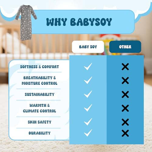 Image of Babysoy Unisex Baby Long Sleeve Gown Sleep Sack, Ultra Soft Nightgown, Newborn Reversible Mittens