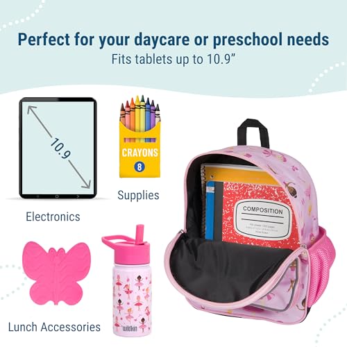Image of Wildkin 12 Inch Toddler Backpack for Kids, Ballerina | Ages 3-7, insulated front pocket - coordinates with matching Wildkin nap mats and water bottles