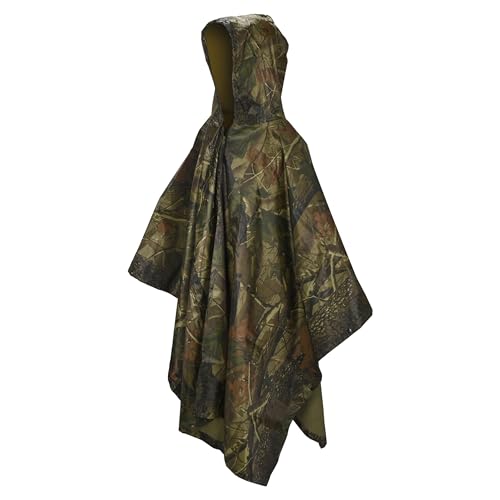 ACOWAY Camo Rain Poncho - Versatile Polyester Ponchos for Men and Women - One Size Fits All Raincoat with Hood - Use as Hunting Blind