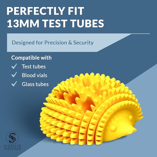 Image of S I Schaller Industries Hedgehog Test Tube Holder, 13mm - Veterinary Blood Test Tube Rack, Holds 12 Vials, Compact Fun Design Organizer for Veterinary and Research Lab Use - Yellow