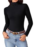 Long Sleeve Shirts for Women - Stretch Turtleneck Tops, Slim Fit Thermal Turtle Necks for Fall Winter Business, Office & Casual Outfits Black Medium