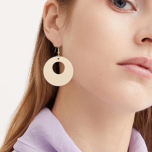Just Follow 4 Pairs Round Wooden Statement Dangle Earrings For Women Girl Hollow Out Ethnic Wood Drop Earrings Stainless Steel Stud (B- 4 Pairs) #TOP2