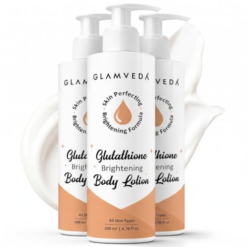 Image of Glamveda Glutathione Body Lotion Moisturizer 200ml Pack of 3 | 24hr Deep Moisturization | Skin Brightening | Non Greasy, Lightweight Hydrating Moisture for Glowing, Repairs & Softens Skin | All Skin Type