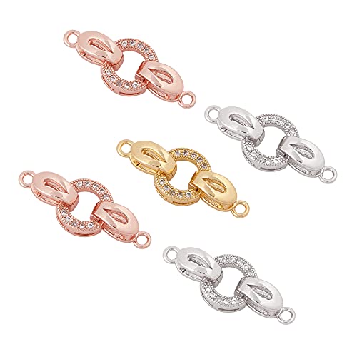 CHGCRAFT 5 Set 25mm Brass Micro Pave Cubic Zirconia Fold Over Clasps Oval Shaped Long-Lasting Mixed Color Clasps for Bracelet Necklace Anklets Jewelry Making Pendant Connector