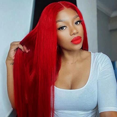 AFNOTE Long Red Wig 30 Inch Silky Straight Hair Wig for Women Middle Part Natural Looking Synthetic Heat Resistant Cosplay Wigs for Daily Party Use