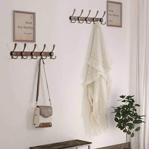 Dseap Wall Mounted Coat Rack - 5 Tri Hooks, Heavy Duty, Stainless Steel, Metal Coat Hook Rail for Coat Hat Towel Purse Robes Mudroom Bathroom Entryway (Antique Copper, 2 Packs) by Dseap - Image 2
