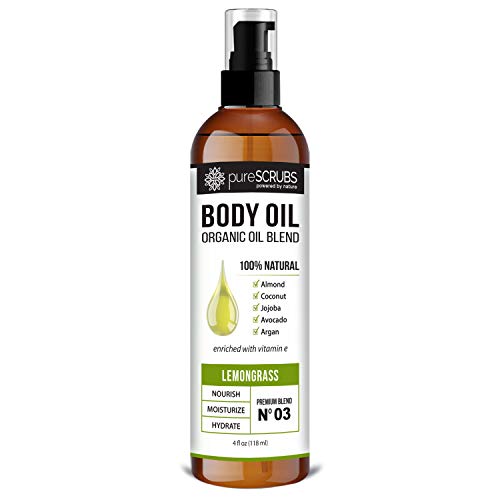 pureSCRUBS Ultra Moisturizing LEMONGRASS BODY OIL Spray For Dry Skin, Massage, & More, Organic Super Blend of Jojoba, Argan, Coconut, Sweet Almond & Avocado Oils Enriched with Vitamin E - Lg 4oz