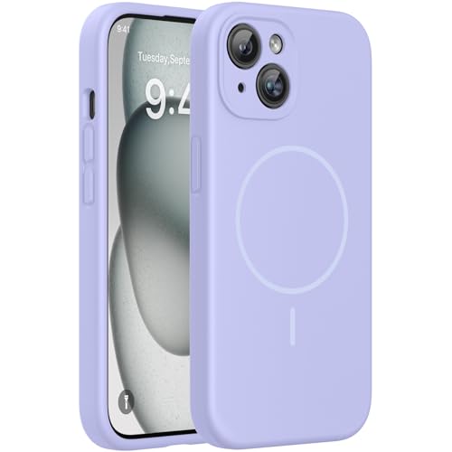 Image of Miracase Magnetic for iPhone 15 Plus Case, [Soft Anti-Scratch Microfiber Lining], Compatible with MagSafe, Liquid Silicone Shockproof Drop Protection Phone Case for 15 Plus, Light Purple