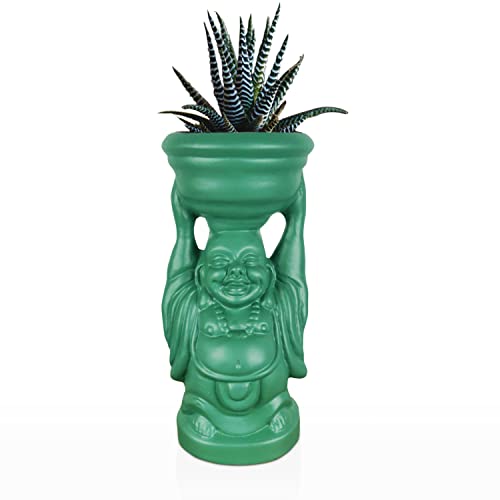 Lasaki Laughing Buddha deep Jungle Ceramic Pots for Indoor Plants, Planters, Flower, gamla, Outdoor, Balcony, Home, Garden, Office Decor, Succulent Pot(D - 10 X H - 23.5 cm)(Plants not Included)
