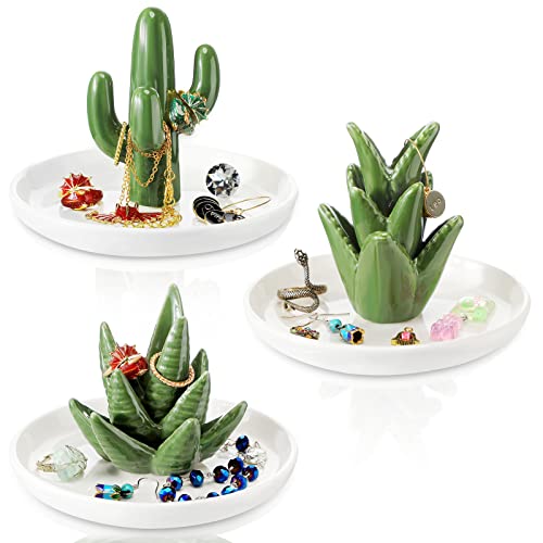 3 Stück Kaktus und Aloe Ringhalter Keramik Aloe Ringschale Kaktus Schmucktablett für Schmuck Frauen Mädchen Valentinstag Weihnachten Geburtstag Party Hochzeit Muttertag Geschenk Heimdekoration Cover