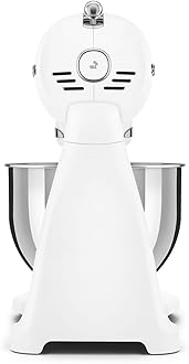 Smeg Smf03Whuk, 50’S Retro Style Stand Mixer With 10 Variable Speeds, 4.8 L Stainless Steel Bowl, Safety Lock When Mixing, Includes Wire Whisk, Flat Beater, Dough Hook, White, 1 Year Warranty