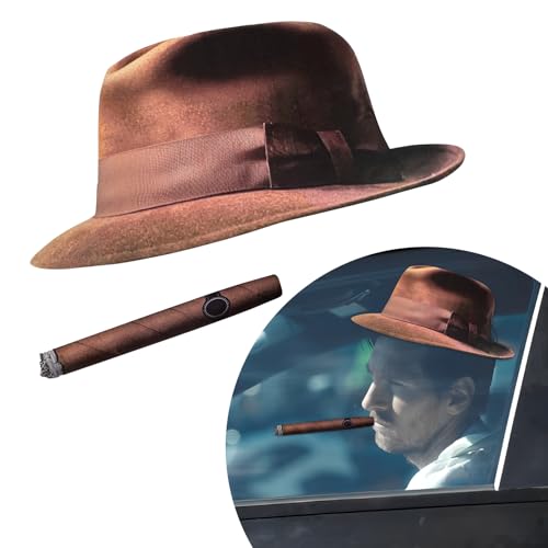 Image of DXNQ Fedora and Cigar Window Decal, Funny Driving Fake with Hat and Cigar Car Stickers, Waterproof Driving Crooner Decals for Vehicle Window Windshield, Car Decor Accessories (Style C)