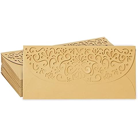 Laser Cut Gold Money Gift Envelopes for Wedding, Birthday (6.8x3.3 In, 36 Pack) Cover
