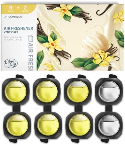 Car Air Freshener Vent Clips, 8 Pack, Provides Long-Lasting Scent, Up to 240 Days, Odor Eliminator (Vanilla)