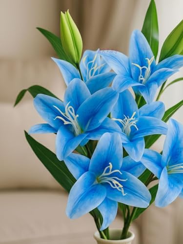 Image of ARTSY Artificial Flower for Home Decoration Lily Flower Bunch Long Size Stick Stem 3 Big Lily Flower Heads, 1 Piece